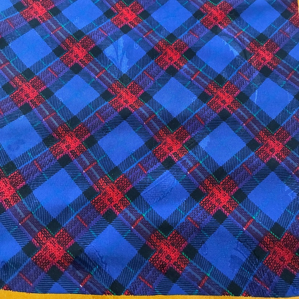 Simon Chang Blue and Red Plaid with Gold Accent - Picture 4 of 8
